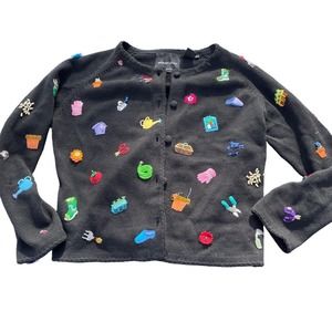 Michael Simon Cardigan Spring Gardener Sweater Wearable Art Black Small vintage